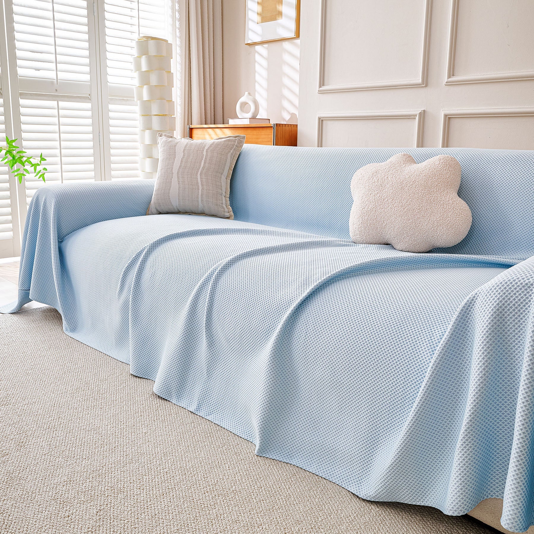 Cooling Ice Silk Knit Couch Cover, Breathable Pet Friendly Soft Throw Cover for Sofas