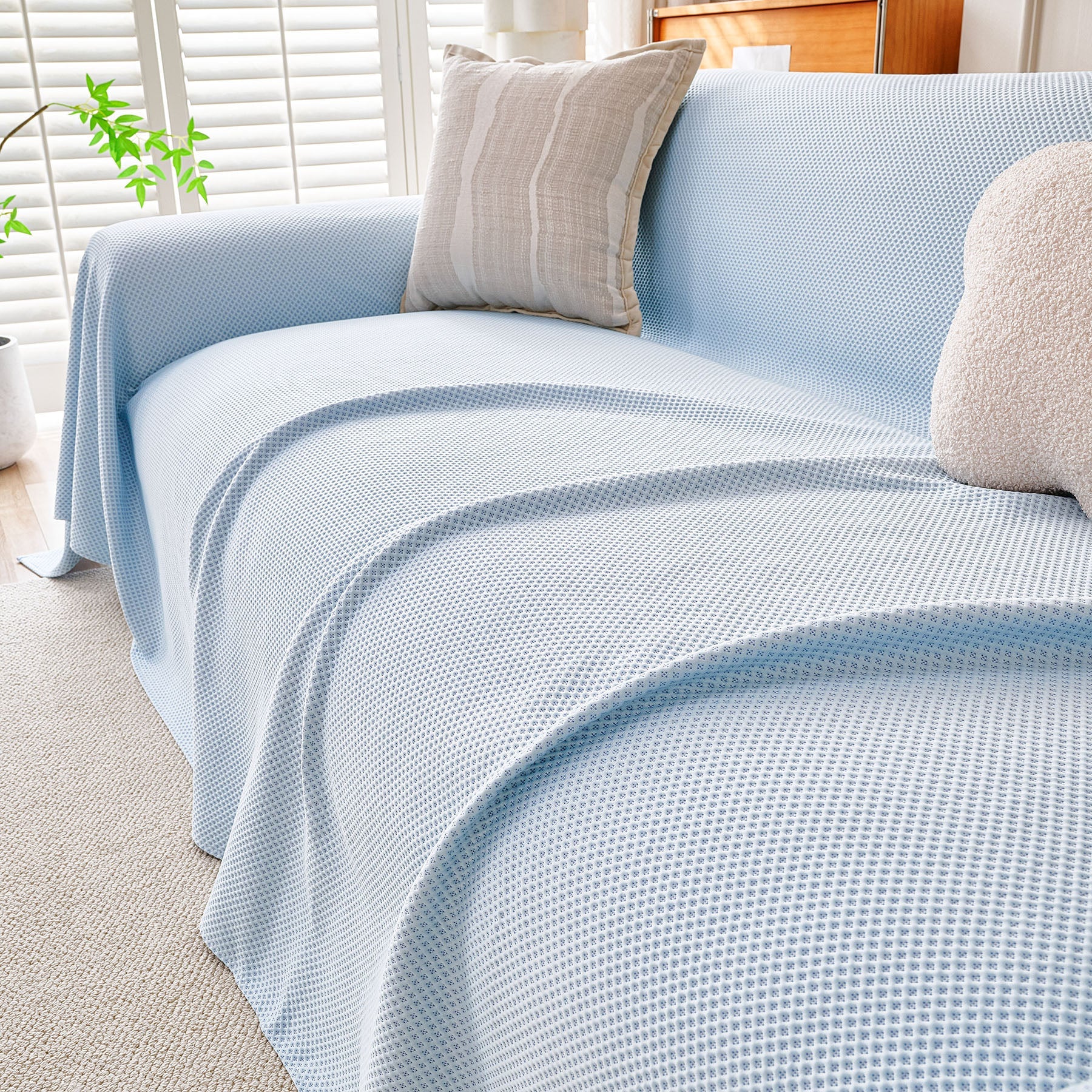 Cooling Ice Silk Knit Couch Cover, Breathable Pet Friendly Soft Throw Cover for Sofas