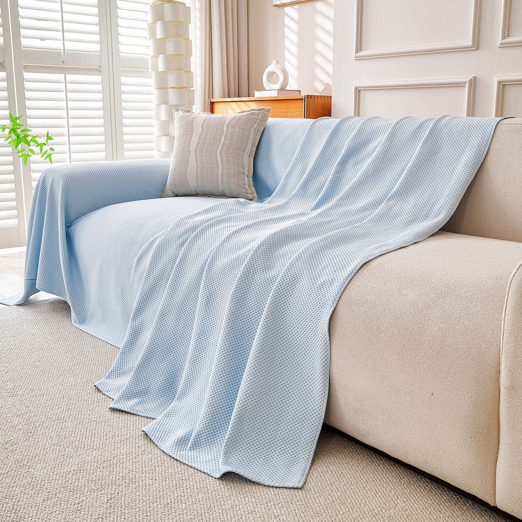 Cooling Ice Silk Knit Couch Cover, Breathable Pet Friendly Soft Throw Cover for Sofas