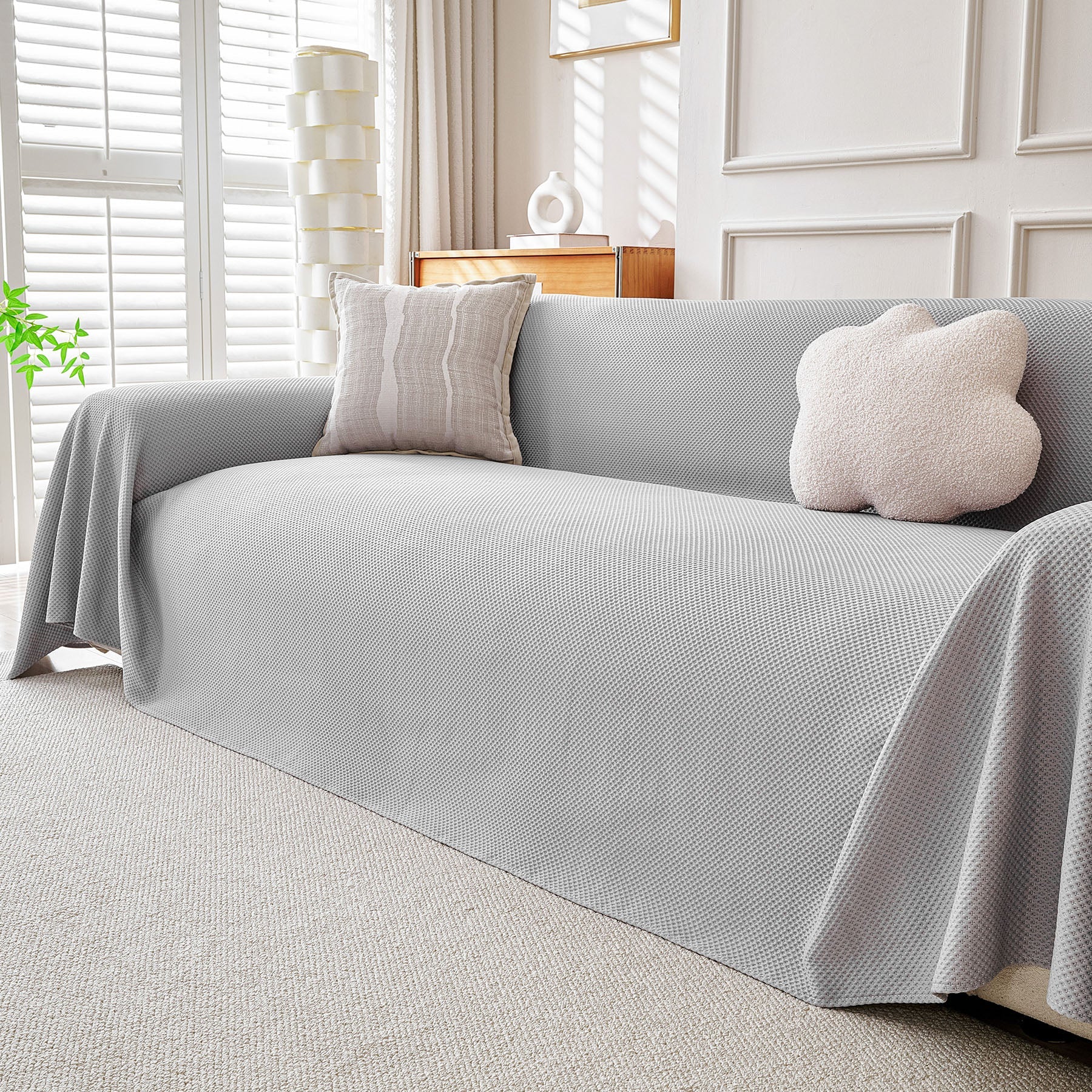 Cooling Ice Silk Knit Couch Cover, Breathable Pet Friendly Soft Throw Cover for Sofas
