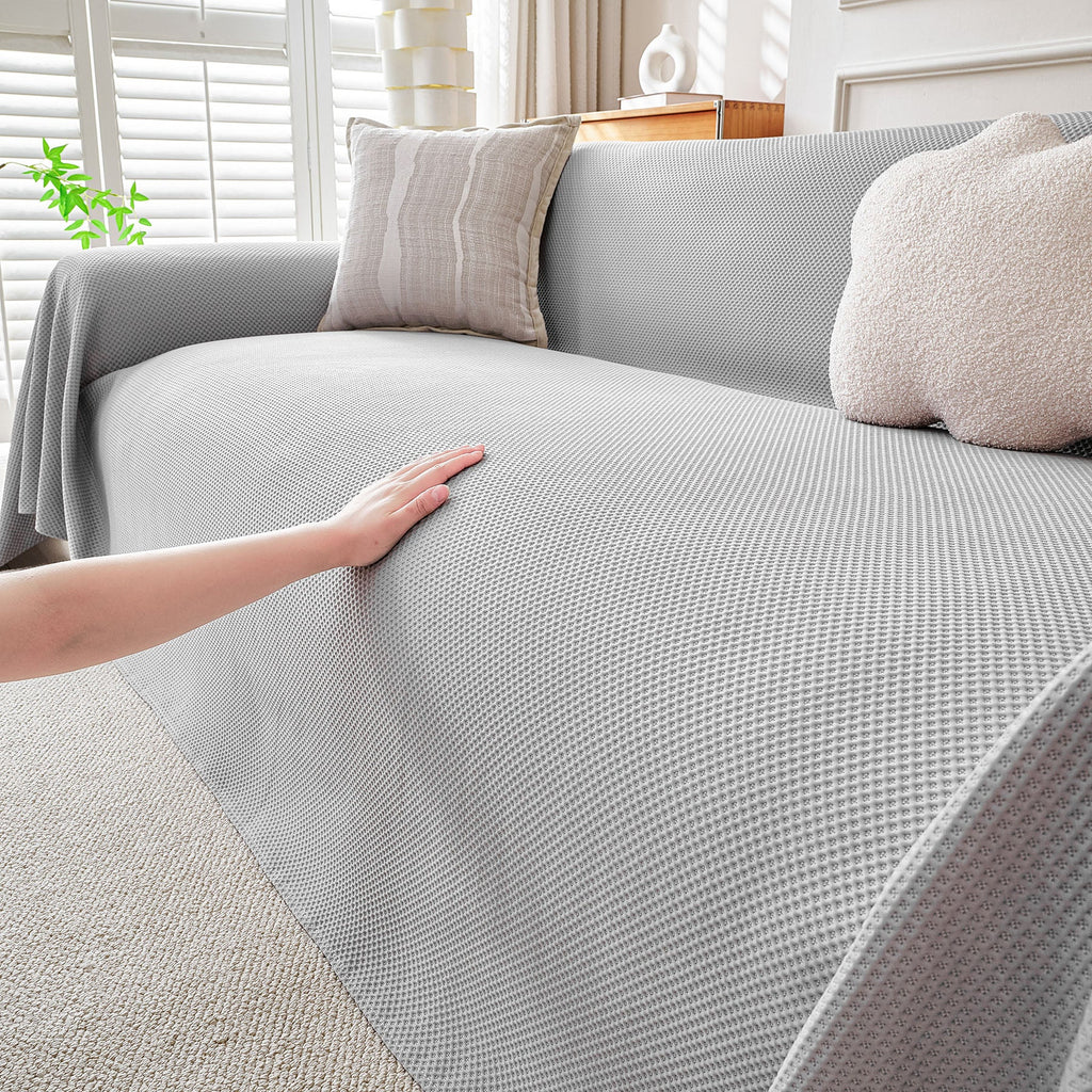 Cooling Ice Silk Knit Couch Cover, Breathable Pet Friendly Soft Throw Cover for Sofas