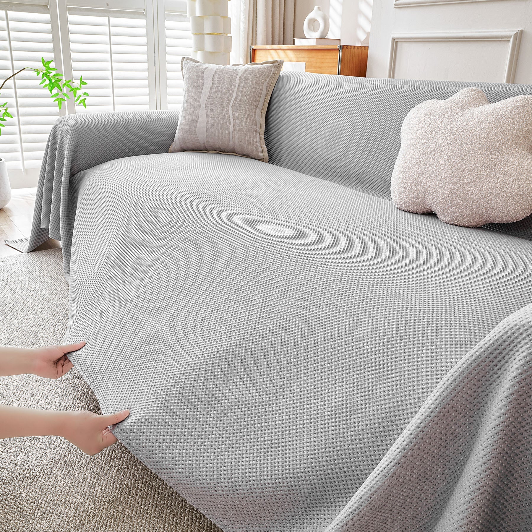 Cooling Ice Silk Knit Couch Cover, Breathable Pet Friendly Soft Throw Cover for Sofas