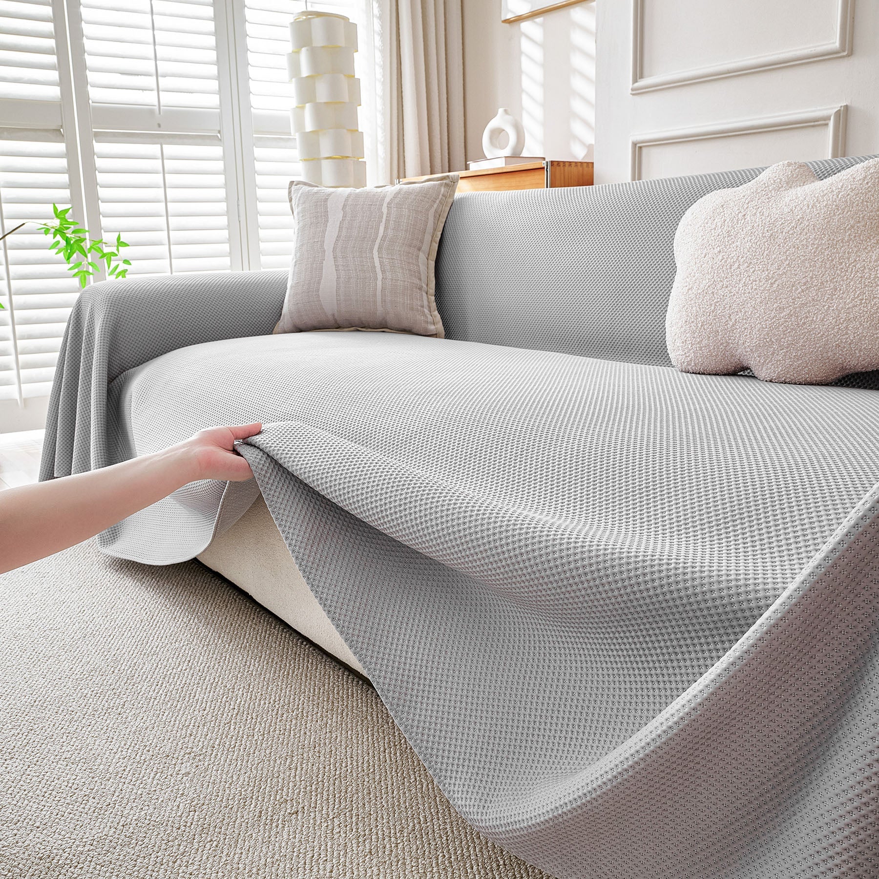 Cooling Ice Silk Knit Couch Cover, Breathable Pet Friendly Soft Throw Cover for Sofas