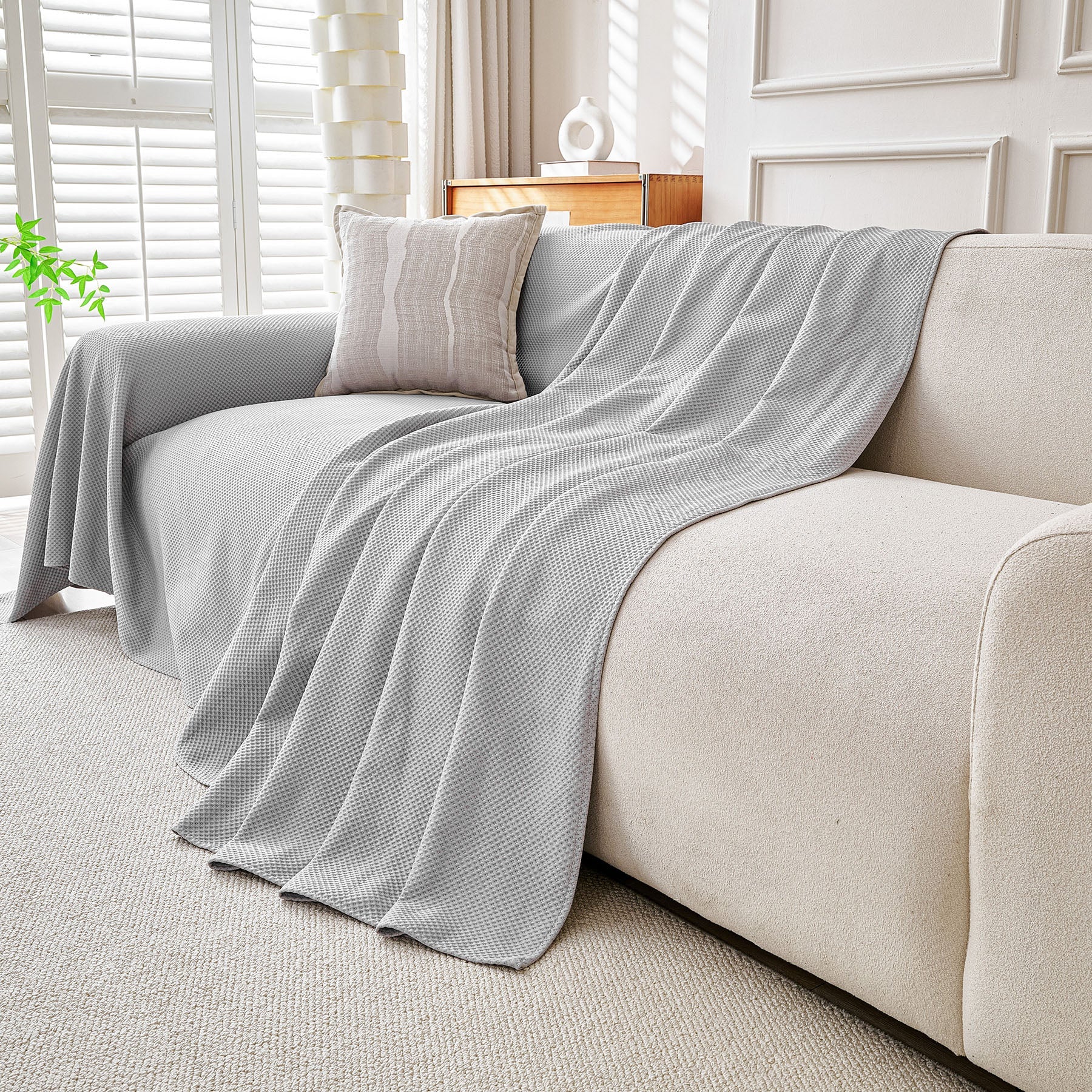 Cooling Ice Silk Knit Couch Cover, Breathable Pet Friendly Soft Throw Cover for Sofas