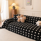 Plush Fleece Sofa Cover Throw, Soft Textured Polka Dot Couch Protector Blanket for Pets