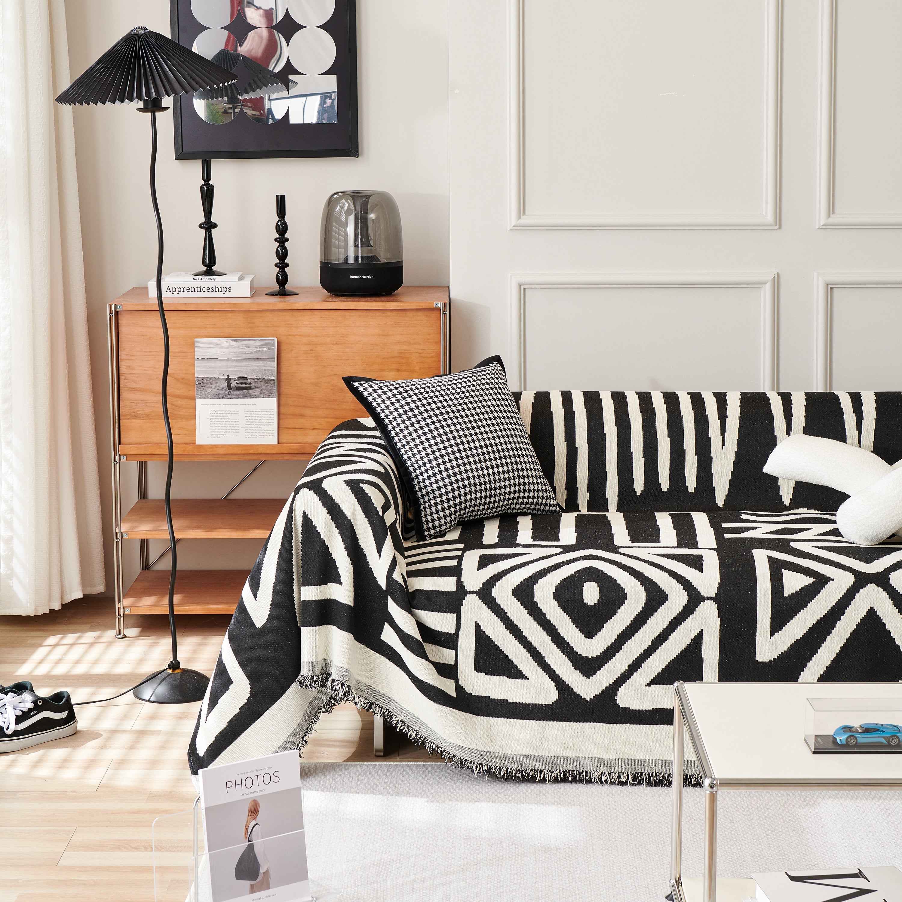 Chenille Geometric Sofa Throw Blanket, Boho Washable Furniture Throw Covers for Sofa