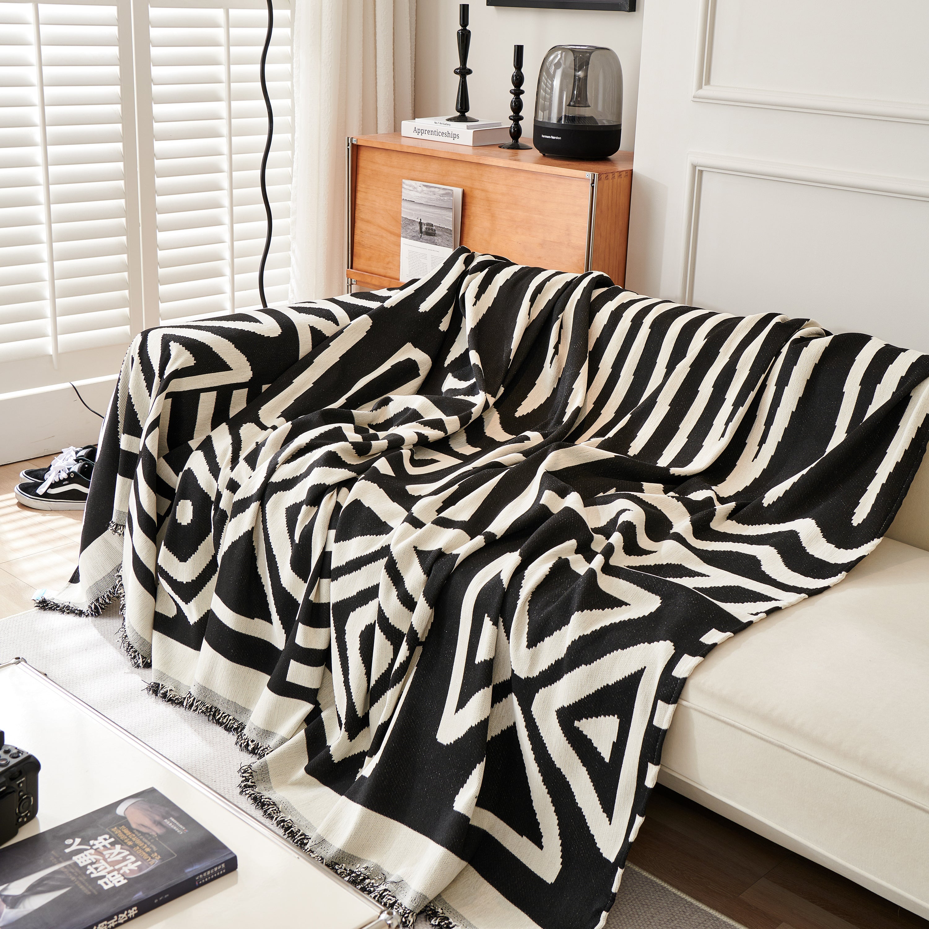 Chenille Geometric Sofa Throw Blanket, Boho Washable Furniture Throw Covers for Sofa