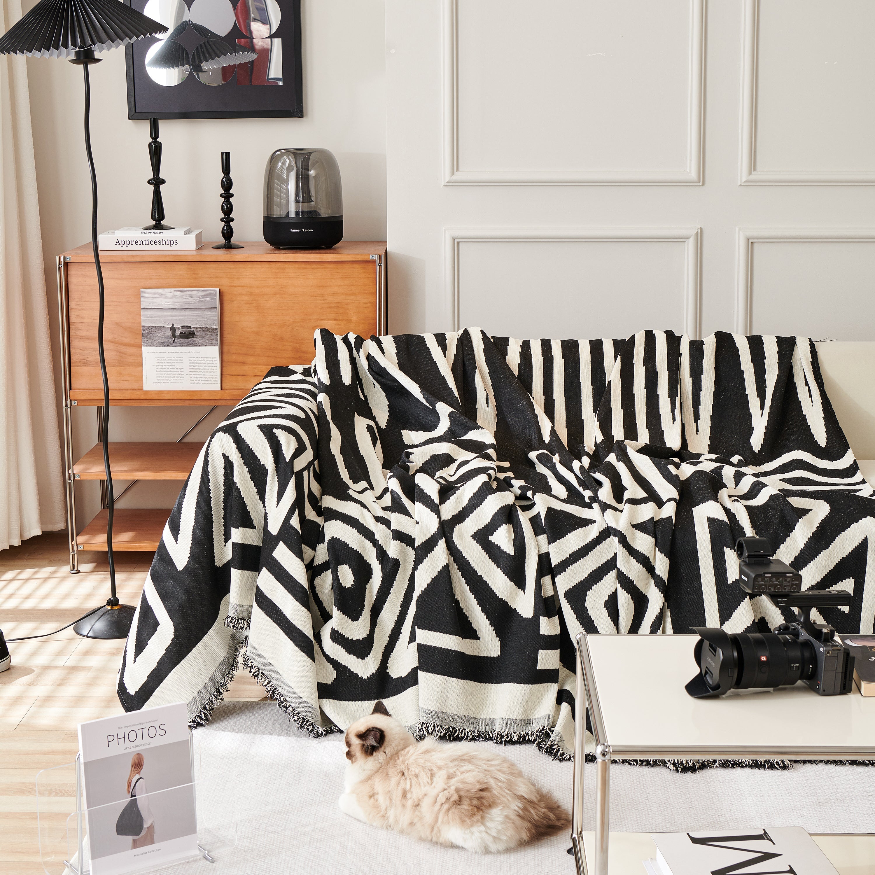 Chenille Geometric Sofa Throw Blanket, Boho Washable Furniture Throw Covers for Sofa