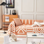 Chenille Geometric Sofa Throw Blanket, Boho Washable Furniture Throw Covers for Sofa