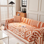 Chenille Geometric Sofa Throw Blanket, Boho Washable Furniture Throw Covers for Sofa