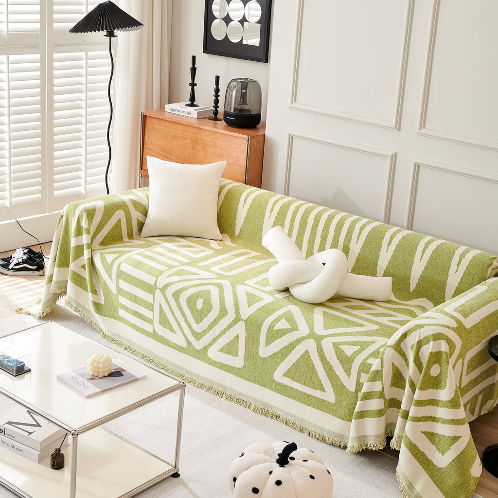 Chenille Geometric Sofa Throw Blanket, Boho Washable Furniture Throw Covers for Sofa