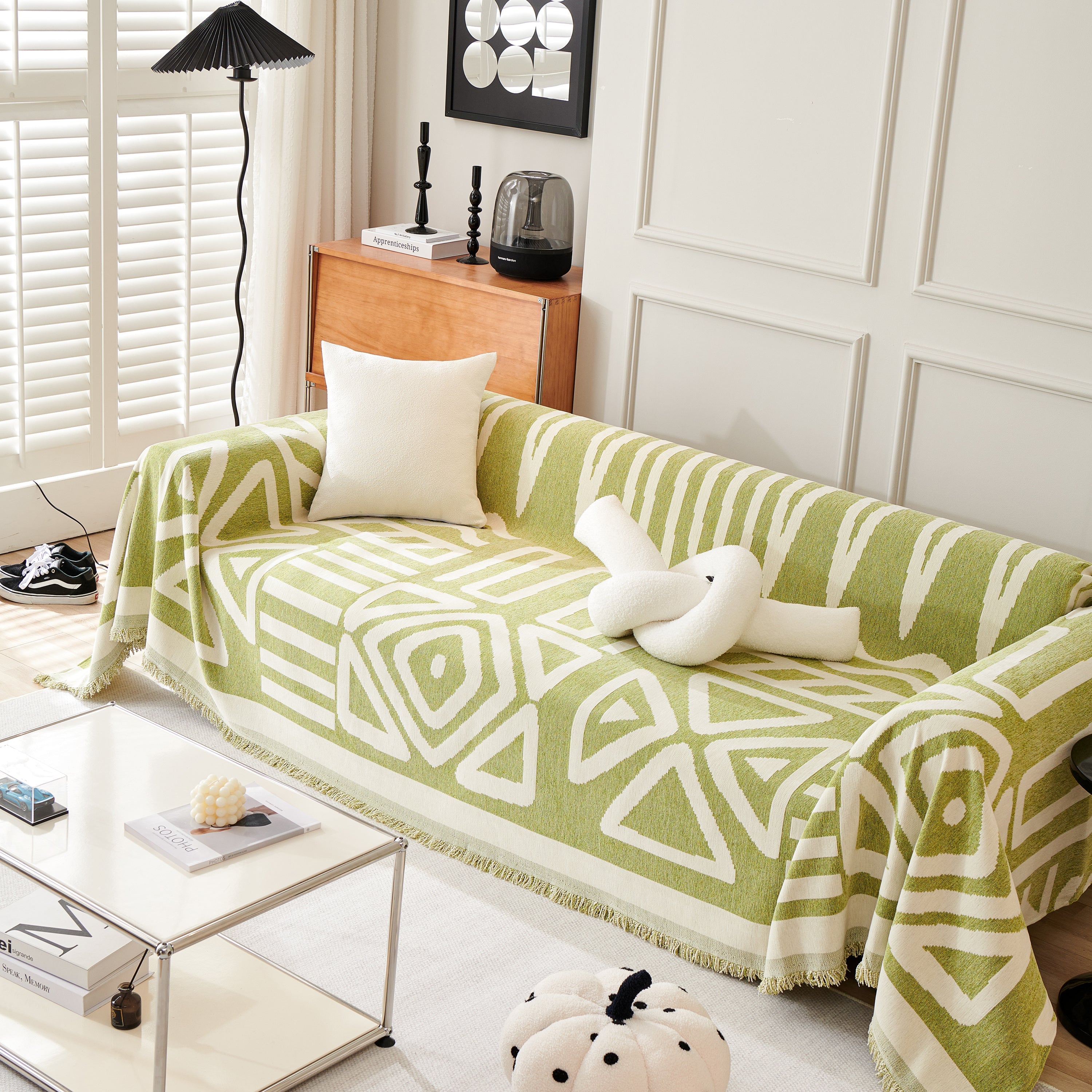 Chenille Geometric Sofa Throw Blanket, Boho Washable Furniture Throw Covers for Sofa