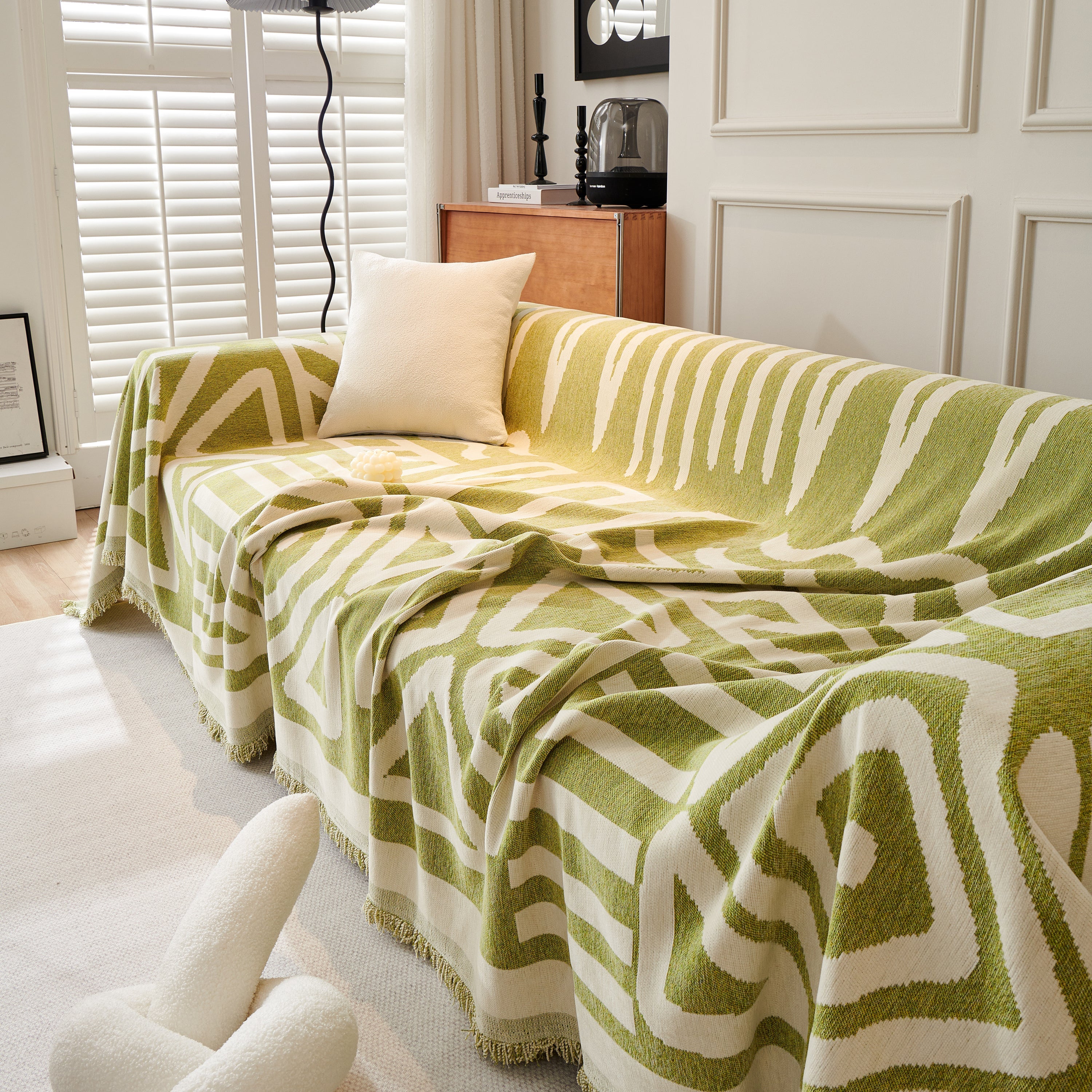 Chenille Geometric Sofa Throw Blanket, Boho Washable Furniture Throw Covers for Sofa