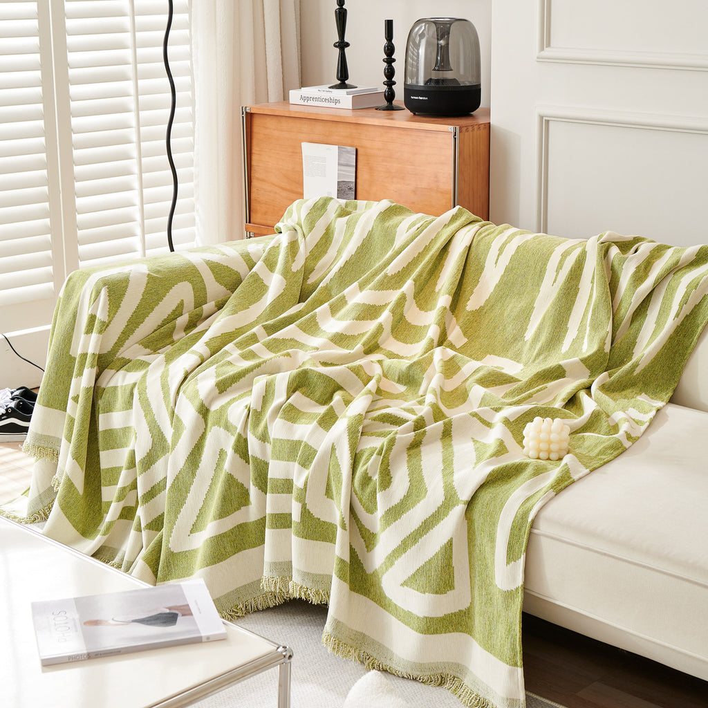 Chenille Geometric Sofa Throw Blanket, Boho Washable Furniture Throw Covers for Sofa