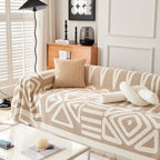 Chenille Geometric Sofa Throw Blanket, Boho Washable Furniture Throw Covers for Sofa