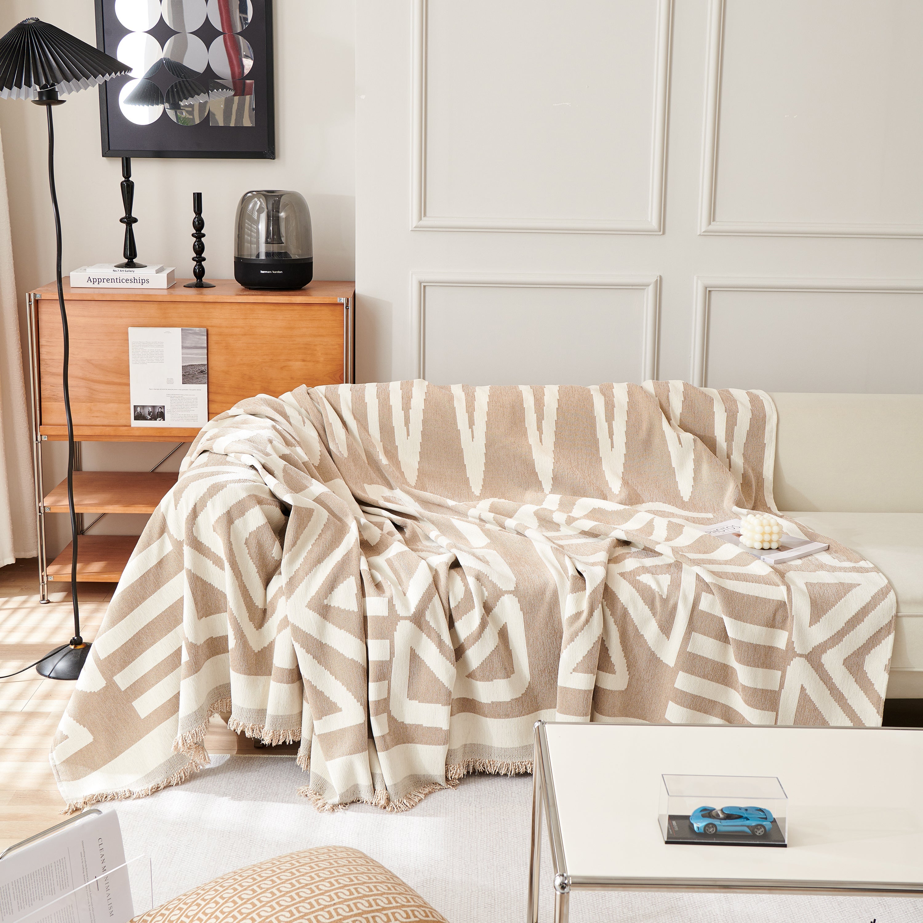 Chenille Geometric Sofa Throw Blanket, Boho Washable Furniture Throw Covers for Sofa