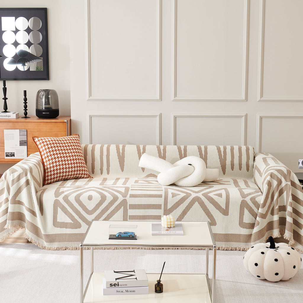 Chenille Geometric Sofa Throw Blanket, Boho Washable Furniture Throw Covers for Sofa