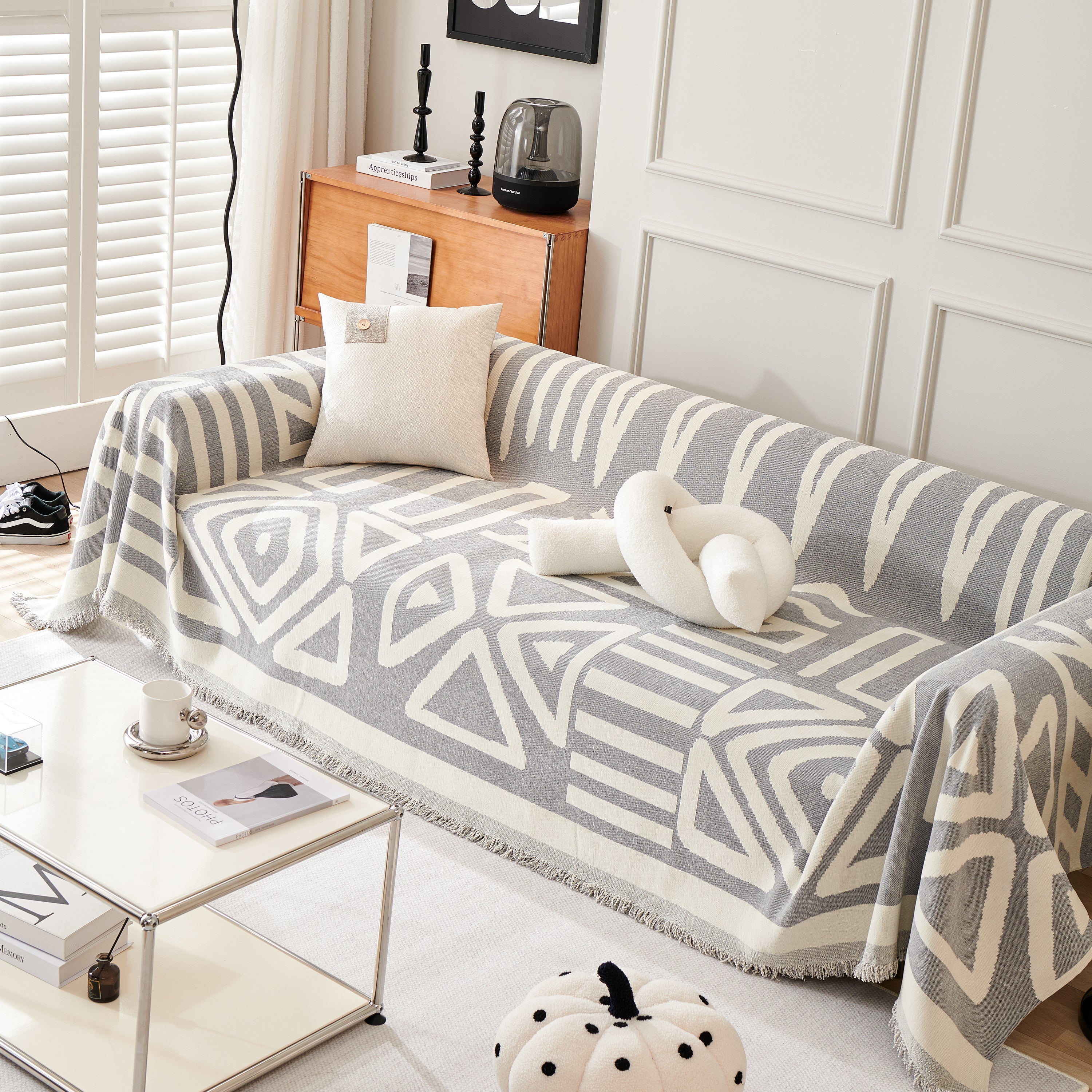 Chenille Geometric Sofa Throw Blanket, Boho Washable Furniture Throw Covers for Sofa