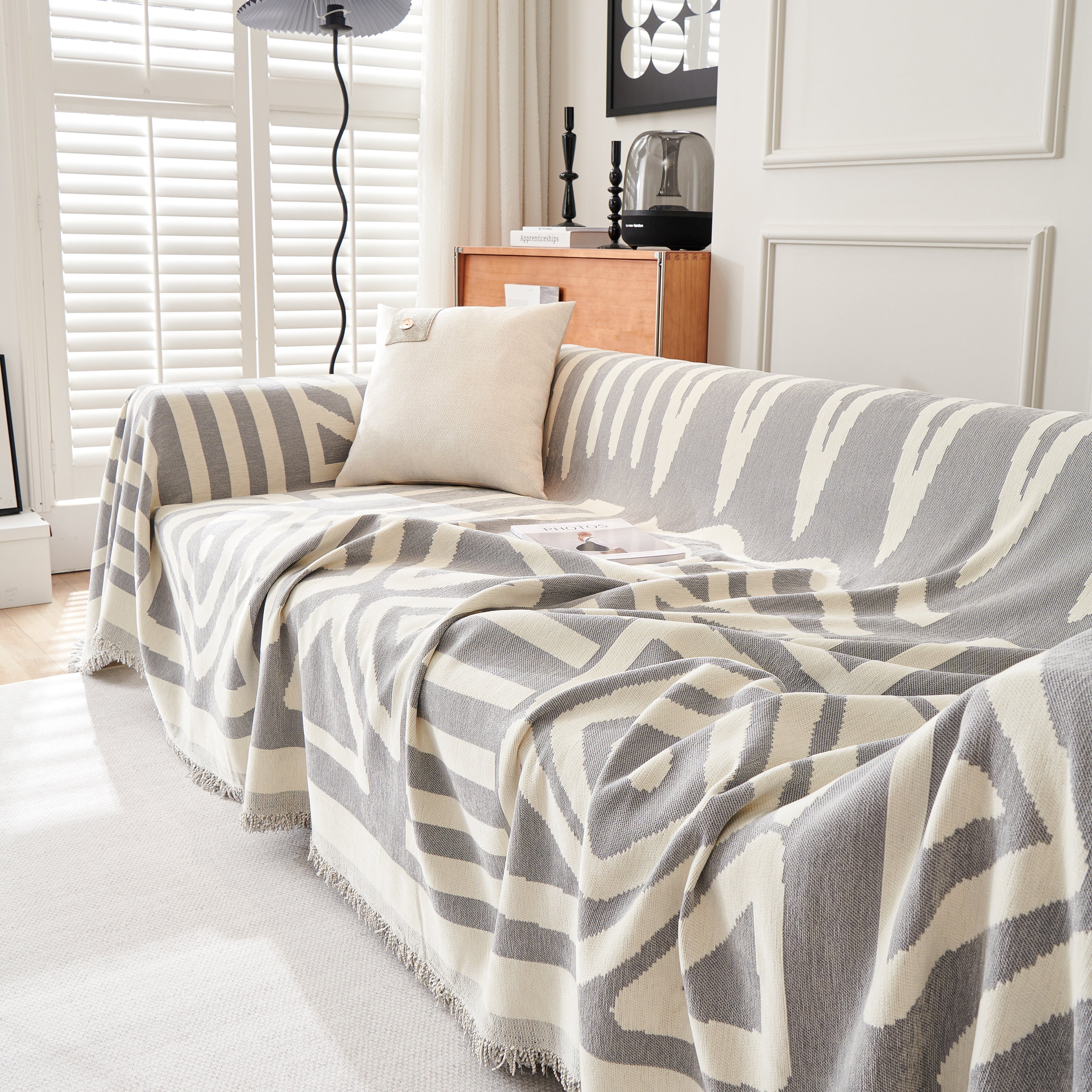 Chenille Geometric Sofa Throw Blanket, Boho Washable Furniture Throw Covers for Sofa
