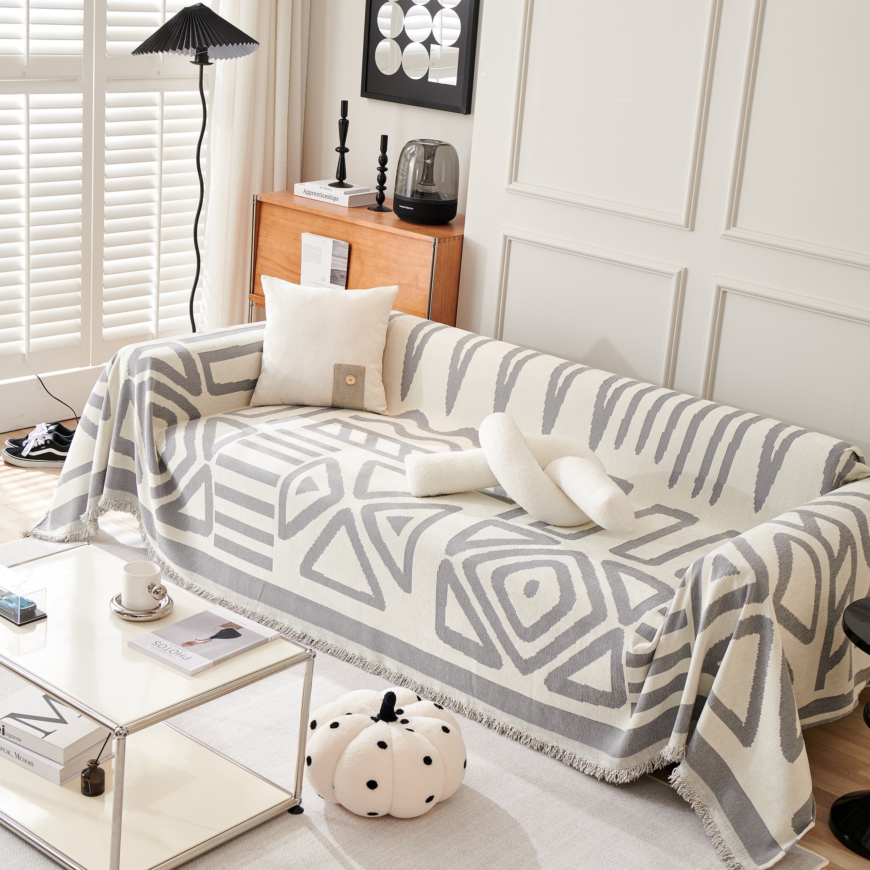 Chenille Geometric Sofa Throw Blanket, Boho Washable Furniture Throw Covers for Sofa