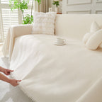 Solid Color Chenille Sofa Throw Blanket, Cozy & Easy Care Fringed Furniture Protector