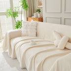 Solid Color Chenille Sofa Throw Blanket, Cozy & Easy Care Fringed Furniture Protector
