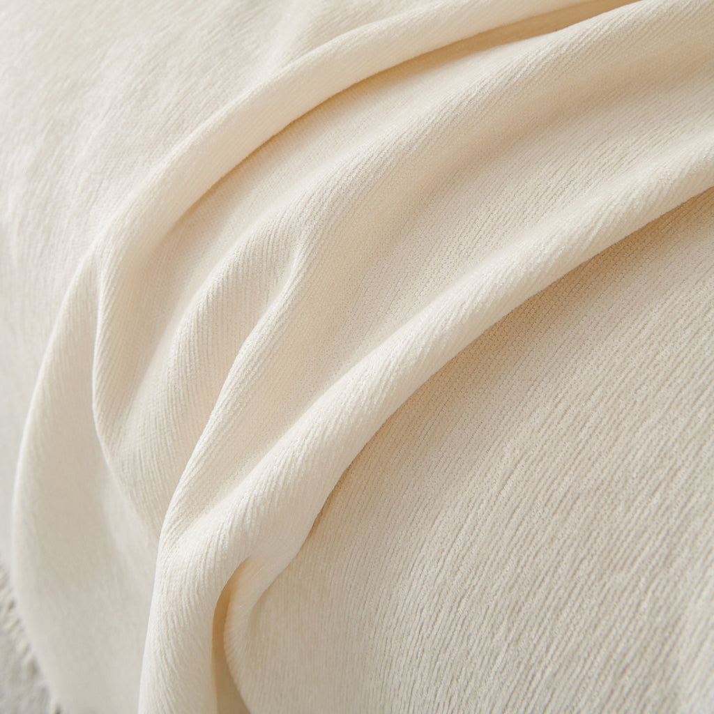 Solid Color Chenille Sofa Throw Blanket, Cozy & Easy Care Fringed Furniture Protector