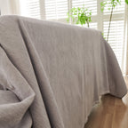 Solid Color Chenille Sofa Throw Blanket, Cozy & Easy Care Fringed Furniture Protector