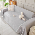 Solid Color Chenille Sofa Throw Blanket, Cozy & Easy Care Fringed Furniture Protector