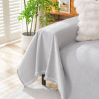 Solid Color Chenille Sofa Throw Blanket, Cozy & Easy Care Fringed Furniture Protector