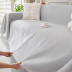 Solid Color Chenille Sofa Throw Blanket, Cozy & Easy Care Fringed Furniture Protector