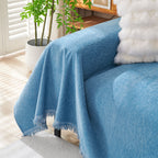 Solid Color Chenille Sofa Throw Blanket, Cozy & Easy Care Fringed Furniture Protector