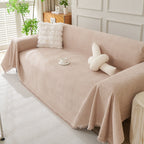 Solid Color Chenille Sofa Throw Blanket, Modern Decor Soft Couch Cover with Fringes