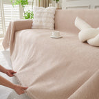 Solid Color Chenille Sofa Throw Blanket, Modern Decor Soft Couch Cover with Fringes