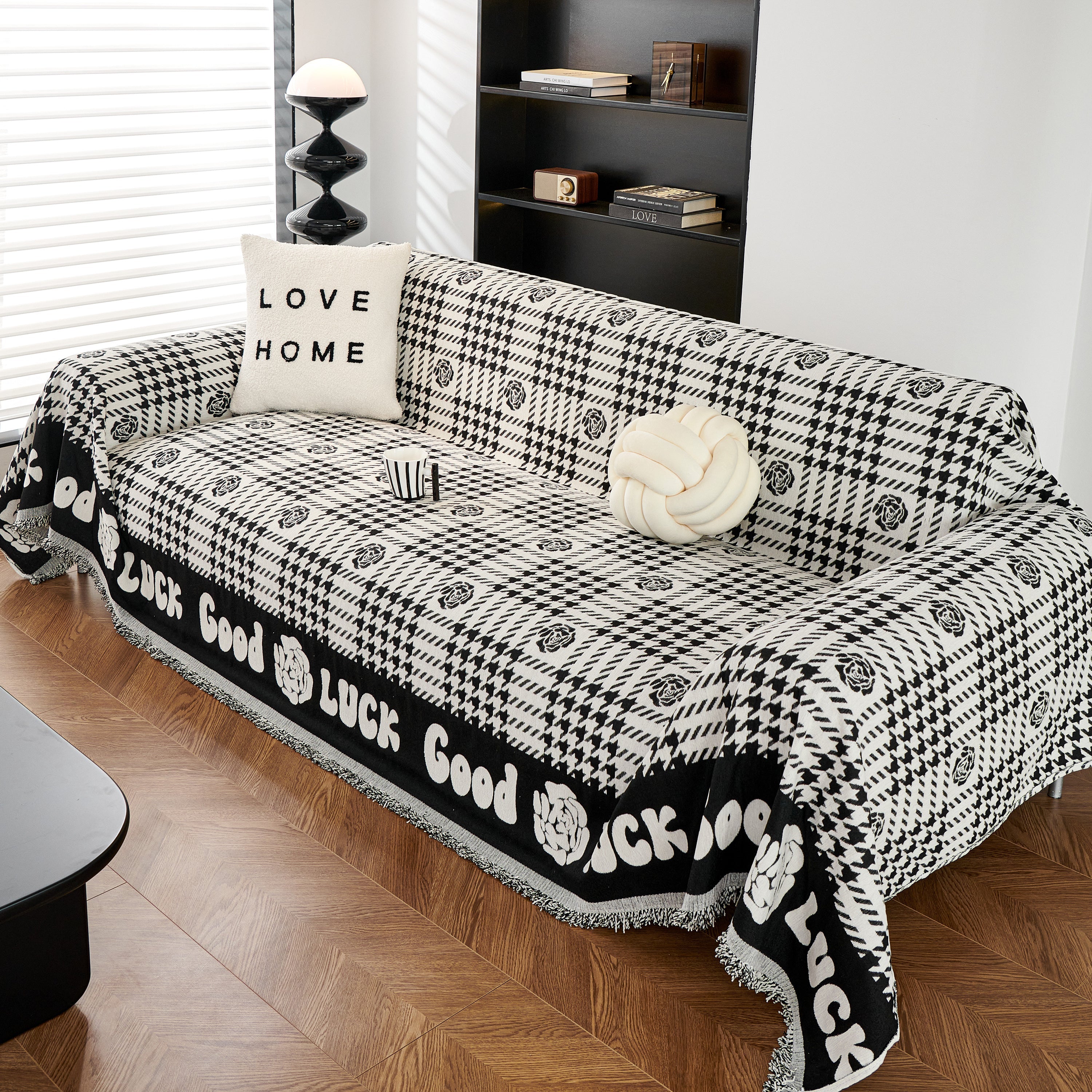 Chenille Houndstooth Sofa Throw Cover, Scratch Proof Cozy Throw Blankets for Couch