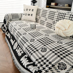 Chenille Houndstooth Sofa Throw Cover, Scratch Proof Cozy Throw Blankets for Couch