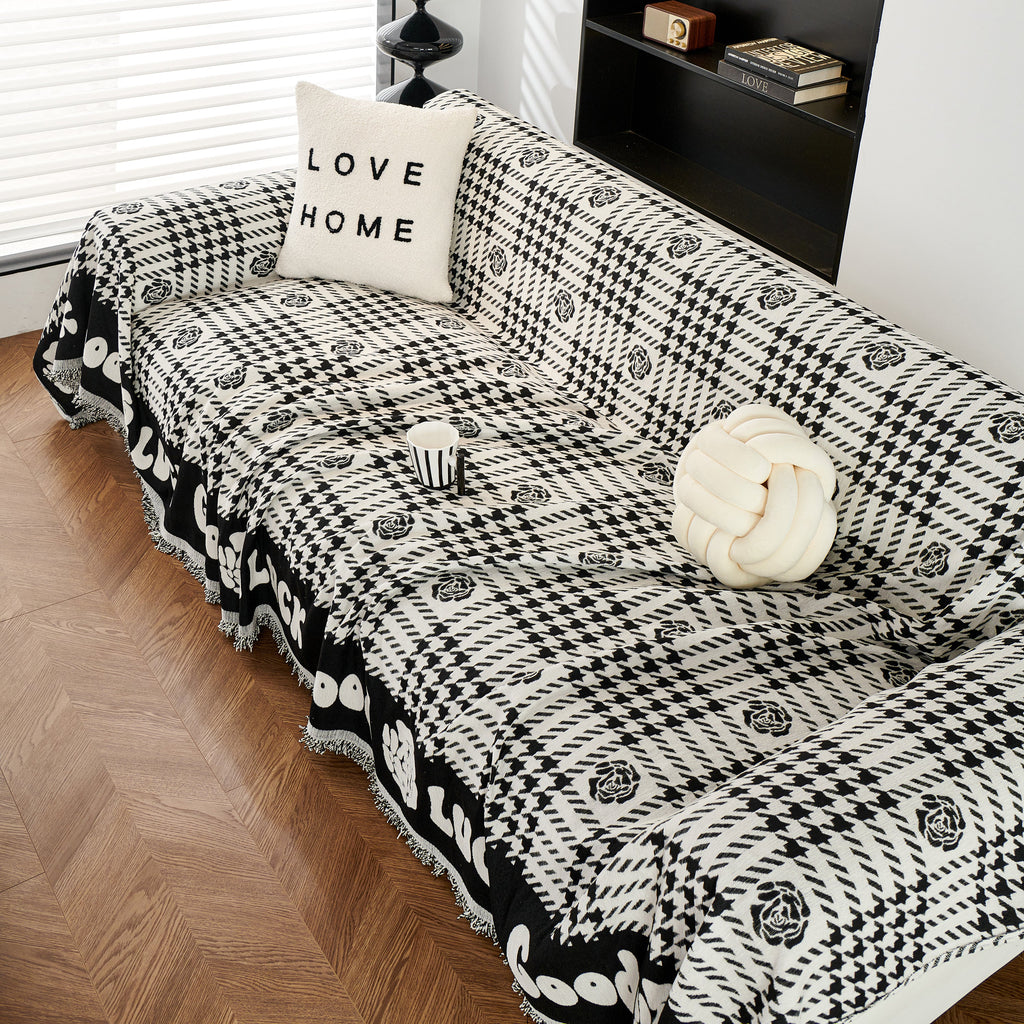Chenille Houndstooth Sofa Throw Cover, Scratch Proof Cozy Throw Blankets for Couch