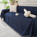 Solid Color Chenille Sofa Throw Blanket, Modern Decor Soft Couch Cover with Fringes