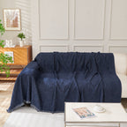 Solid Color Chenille Sofa Throw Blanket, Modern Decor Soft Couch Cover with Fringes