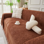 Solid Color Chenille Sofa Throw Blanket, Modern Decor Soft Couch Cover with Fringes