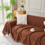 Solid Color Chenille Sofa Throw Blanket, Modern Decor Soft Couch Cover with Fringes