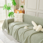 Solid Color Chenille Sofa Throw Blanket, Modern Decor Soft Couch Cover with Fringes