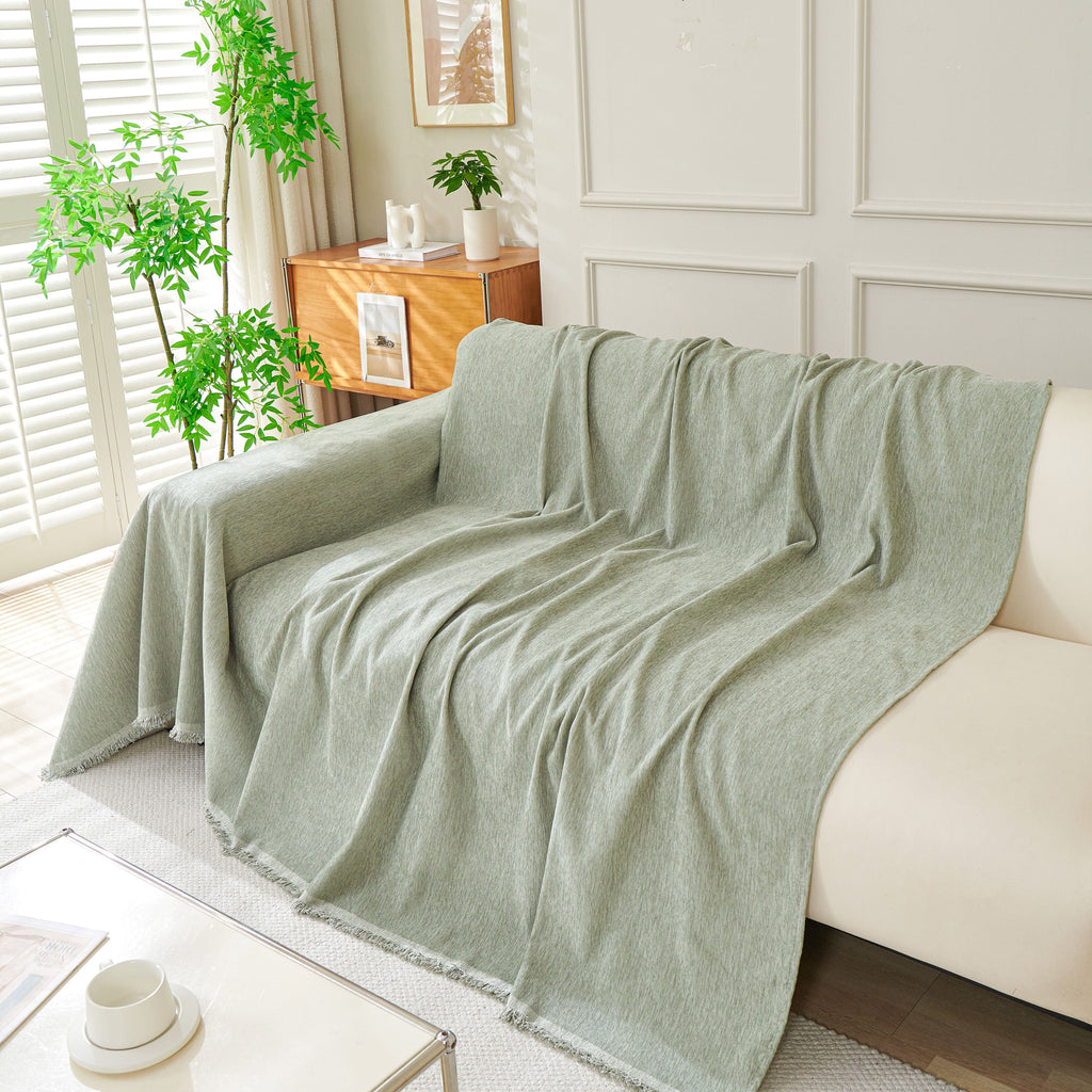 Solid Color Chenille Sofa Throw Blanket, Modern Decor Soft Couch Cover with Fringes