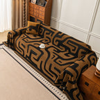 Modern Boho Chenille Sofa Cover Throw Blanket, Abstract Geometric Pattern Couch Cover