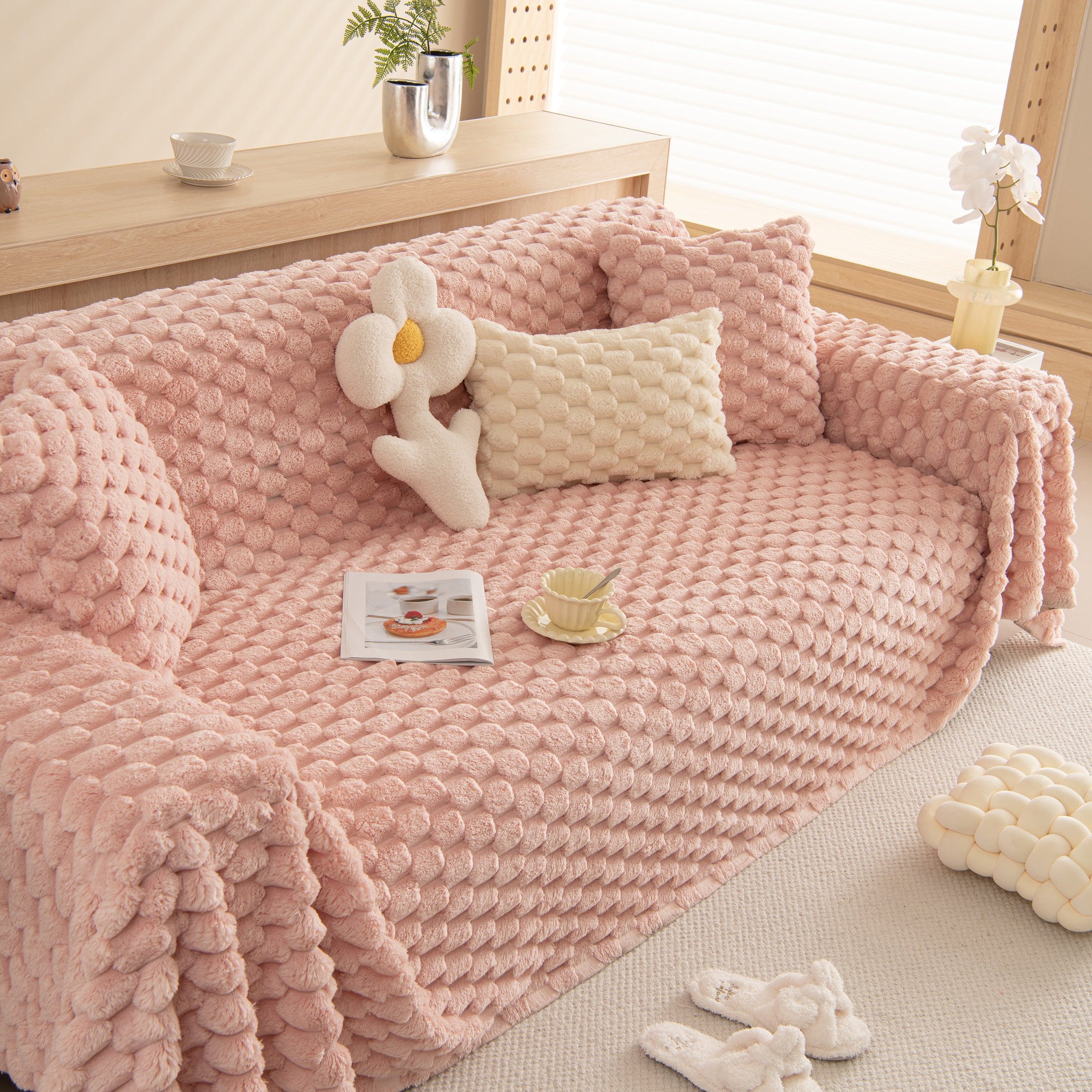 Thick Plush Faux Fur Couch Cover Blanket Warm Fuzzy Blanket Couch Protector for Winter
