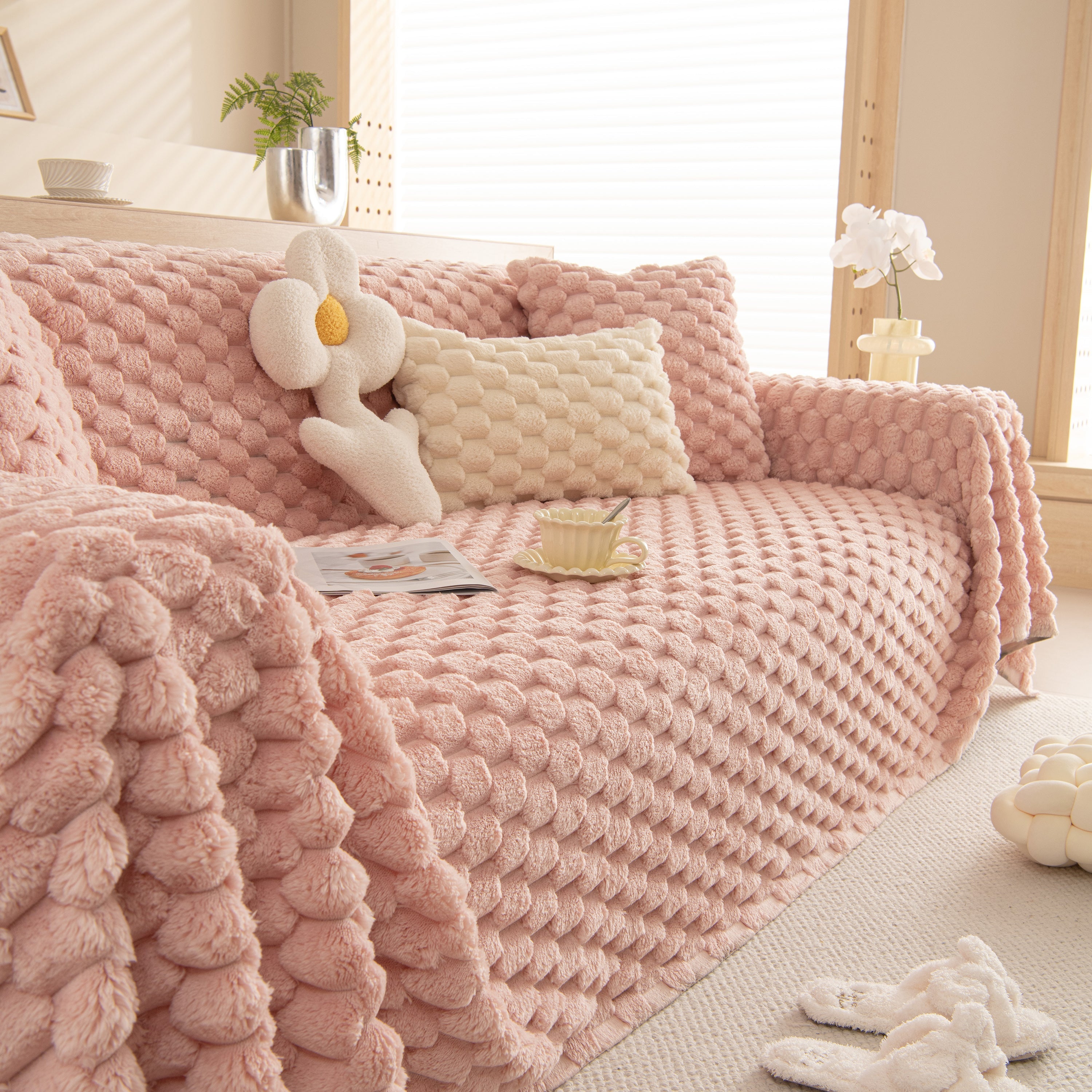 Thick Plush Faux Fur Couch Cover Blanket Warm Fuzzy Blanket Couch Protector for Winter