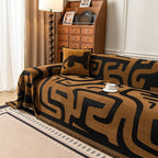Modern Boho Chenille Sofa Cover Throw Blanket, Abstract Geometric Pattern Couch Cover