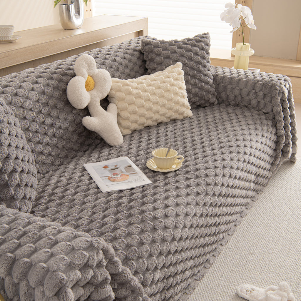 Thick Plush Faux Fur Couch Cover Blanket Warm Fuzzy Blanket Couch Protector for Winter