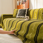 Boho Couch Throw Blanket with Textured Stripes, Sofa Cover for Living Room Decor