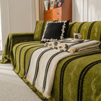 Boho Couch Throw Blanket with Textured Stripes, Sofa Cover for Living Room Decor
